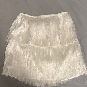 NWT 12th Tribe Viva Forever White Fringe Mini Skirt- size S